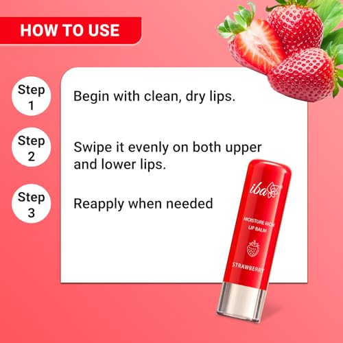 Image of Iba Pure Lips Moisture Rich Lip Balm - Strawberry, 4.5 g (Pack of 2) | For Pigmented, Dry Damaged & Chapped Lips | Enriched with Cocoa Butter, Shea Butter l Glossy Finish | 100% Natural | Halal Certified & Vegan Makeup