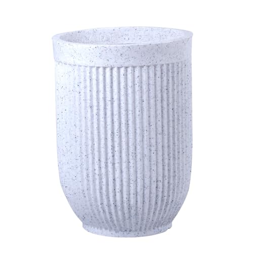 Image of Bonkaso 18 Inch Burj Khalifa Ribbed Planter for Indoor & Outdoor Use | Round Heavy Duty Polymer Flower Pot | Lightweight Weather Resistant Modern Gamla for Living Room Balcony & Terrace (White)