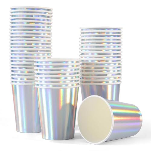 Chingcoo Lot de 50 gobelets en carton multicolores, 250 ml, gobelets à paillettes pour enfants, gobelets en carton pour mariage, fête colorée, gobelets en...