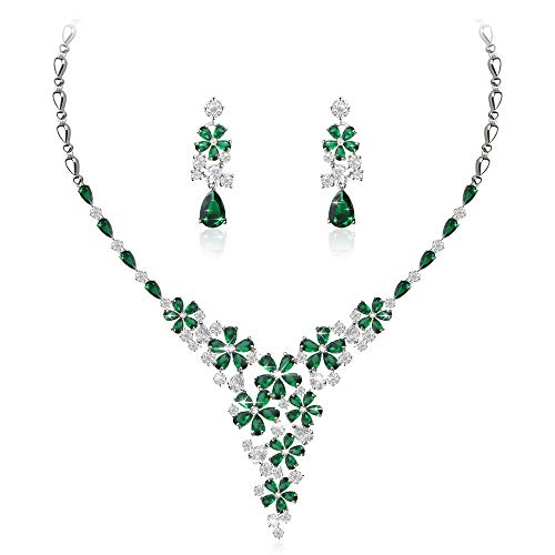 Preisvergleich Produktbild Joeyan Damen Halskette AST Blume Ohrhänger Tropfen Schmuckset Strass Grün