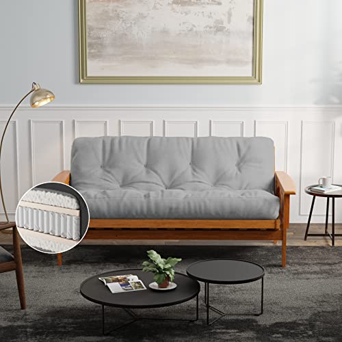 Loosh Home | 10' Full Size Futon Sofa Bed Pocket Coil Foam Mattress - USA Made, Grey, Frame Not Included