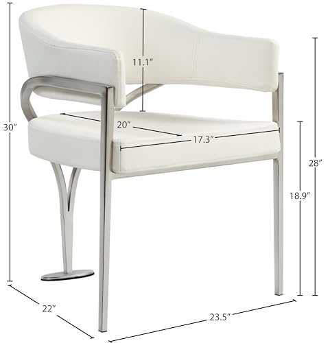 Meridian Furniture 554Cream-C Madelyn Collection Modern | Contemporary Vegan Leather Upholstered Dining Chair with Brushed Chrome Metal Frame, 23.5" W x 22" D x 30" H, Cream, Set of 2 by Meridian Furniture - Image 3