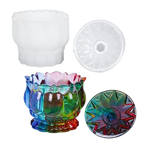 Hoomall Silicone Storage Box Mold Box Resin Jar Mould DIY Storage Bottle Mold Jewelry Storage Mold Jewelry Trinket Container Candle Holder Art Supplies(crystal glass jar) Cover