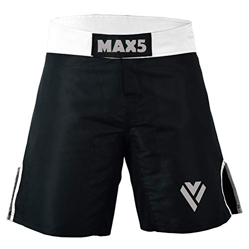 MAX5 MMA BJJ Mixed Martial Arts Shorts Cross Training Muay Thai Workout Shorts (White, Large)