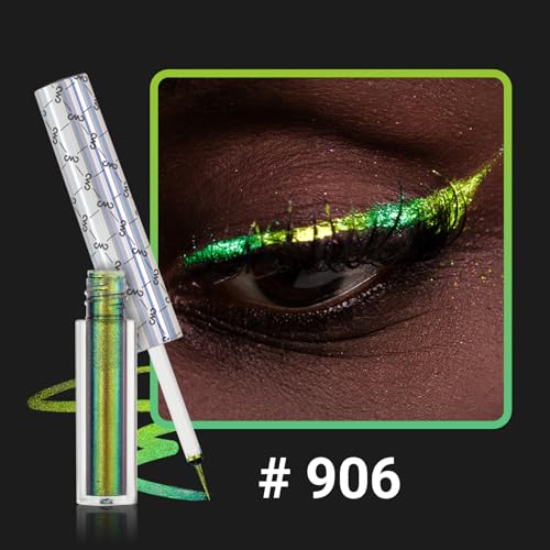 Image of CHARMACY Chameleon Eyeliner Liquid Liner, Glitter liquid eyeliner waterproof, Metallic Intense Color Shifting Colorful Eyeliner, Long wearing,Ultra-Fine Tip Smudge-proof,YELLOW GREEN INDIGO 906