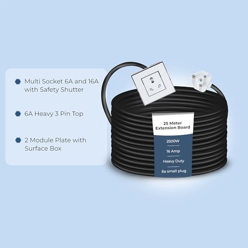 Image of Extension Board Heavy Duty Multi Socket 15A /16A /20A (2500 Watts 6A Small Plug, 25 Meter)
