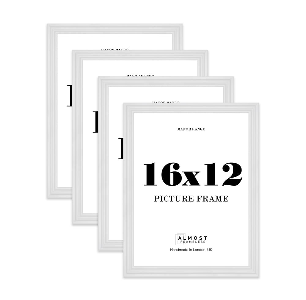 16x12 Picture Frame, Display 16x12 Pictures (30.5 x 40.6cm) - Ice White Sophisticated 42mm Edge Wall Art - 4 Pack