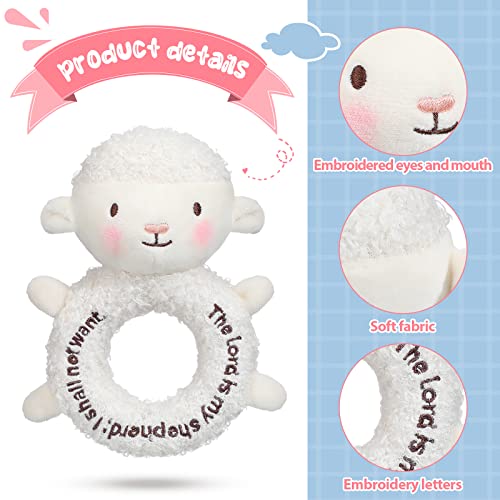 Image of Karenhi Lamb White Stuffed Animal Little Stuffed Animal Praying Baptism Soft Plush Snuggle God's Toy Embroidered Religious Gifts for Boys Girl Baby Shower Mom Barnyard Nursery Decor Doll Toy