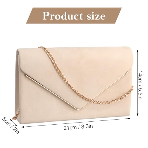 Shengxi Clutch Damen Umschlag Clutch Tasche mit Kette Elegant Abendtasche Kettentasche Crossbody Umhängetasche Damen Samt Unterarmtasche Handtasche für Hochzeit Wedding Prom Party (Beige)