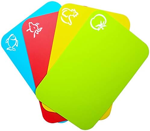 Carrollar Small Flexible Plastic Cutting Board Mats, Cutting Boards Mats With Food Icons, Gripped Back and Dishwasher Safe, Set of 4 (7.5x11.4inch)