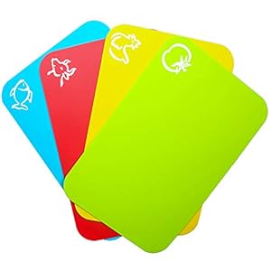 Small Flexible Plastic Cutting Board Mats, Cutting Boards Mats With Food Icons, Gripped Back and Dishwasher Safe, Set of 4 (7.5×11.4inch)