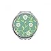 Green White Flowers Decorative Pattern Hand Compact Mirror Round Portable Pocket Glass