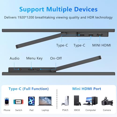 Image of 15.3 Inch Portable Monitor FHD 1200P 60Hz IPS,USB-C External Second Screen, Compatible with Laptop, PC, Mac & Phone, Travel Display for Office Work