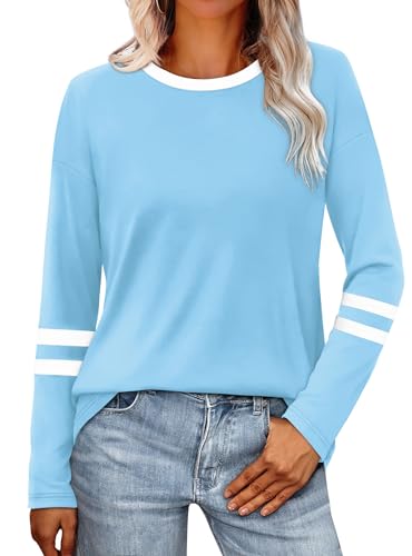 Image of Sampeel Long Sleeve Shirts for Women Color Block Casual Tops Fall Outfits 2026 Basic Tees Trendy Spring Clothes