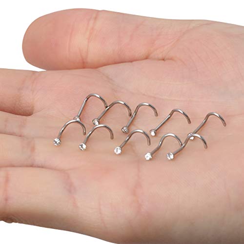 Crazypiercing 12Pcs Wholesale Lot Bling-Bling Crystal Rhinestone Stainless Steel Body Piercing Jewelry Nose Ring, Hypoallergenic, 20 Gauge #TOP5