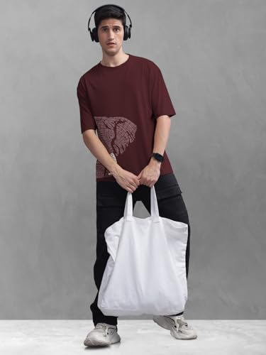 Image of BULLMER Trendy Front and Back Printed Oversized Round Neck T-Shirt for Men - Pack of 2