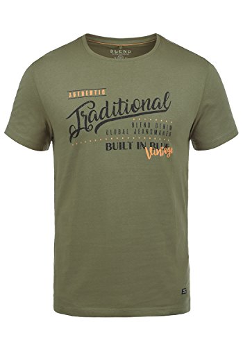Blend Doppler Herren T-Shirt Kurzarm Shirt Mit Print Und Rundhalsausschnitt Aus 100% Baumwolle, Größe:L, Farbe:Dusty Olive Green (77203)
