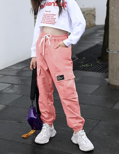 Image of Little Girls Cargo Pants Elastic Waist Cargo Jogger Pants with Pockets