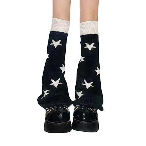 Y2k Star Print Two Side Wear Knitted Leg Warmers Socks Reversible Punk Acubi Fashion Streetwear Leg Cover for Women