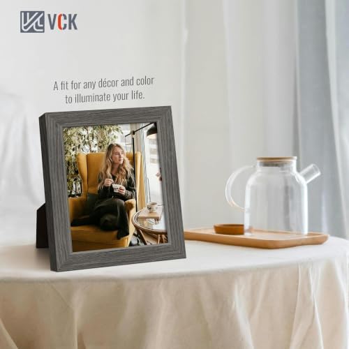 Image of VCK 8x10 Picture Frames 3 Pack, Grey Wood Photo Frame, Wall Display | Easy Hanging, 1.1in Wide Border, Clear Plexiglass, Tabletop & Wall Hanging, Horizontal & Vertical for Artwork, Home & Office