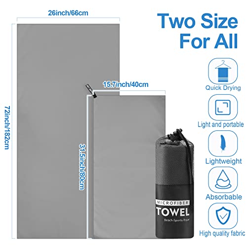 2 Sets Yoga Towel For Hot Yoga Non Slip Long Gym Towel Set Microfiber Yoga Mat Towel Travel Towels Camping Towels, 26 X 72 Inches, 16 X 31.5 Inches #TOP1