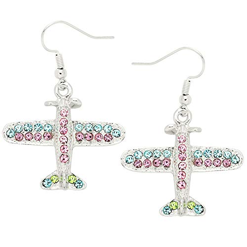 Pendentif avion et boucles d'oreilles strass le cadeau idéal pour voyageuse