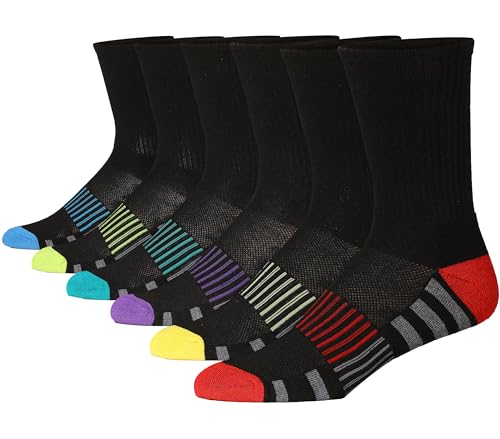 JAMES FIALLO Men's Cushion Crew Socks 6 Pairs - Comfortable Performance Socks for Running, Hiking, and Athletic Activities - Arch Support Socks For Men, MCC01-B, 10-13