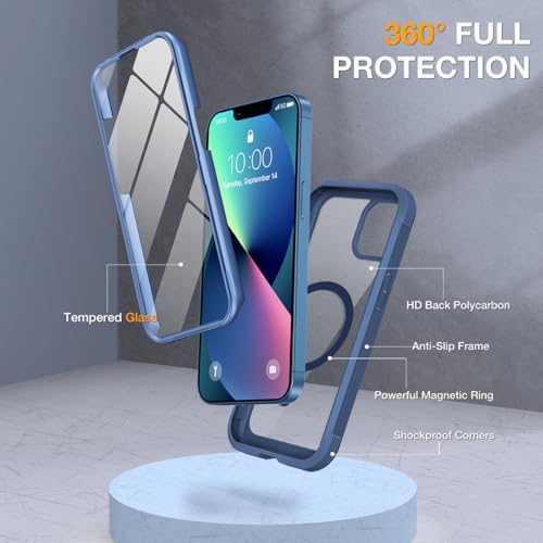 Image of Miracase for iPhone 13 mini Case 5.4 inch,Full-Body Protection,Clear Bumper Case with Built-in 9H Tempered Glass Screen Protector,Military-Grade Drop Protection Outdoor Phone Case for 13 mini,Dark Blue