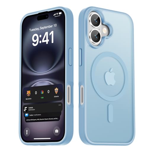 Image of LATVIN for iPhone 16 Plus Case, Magnetic Phone Cover, Compatible with MagSafe, Military Grade Protection, Translucent Matte Frosted Back, Light Blue