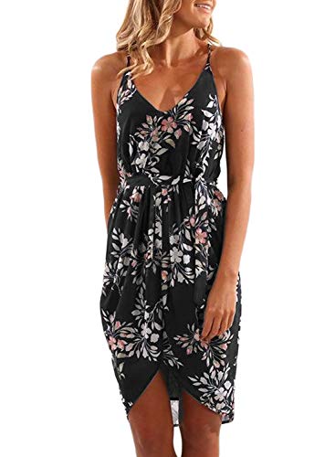 Asvivid Womnes Summer Floral Printed Wrap V Neck Spaghettic Strap Sleeveless Split Ladies