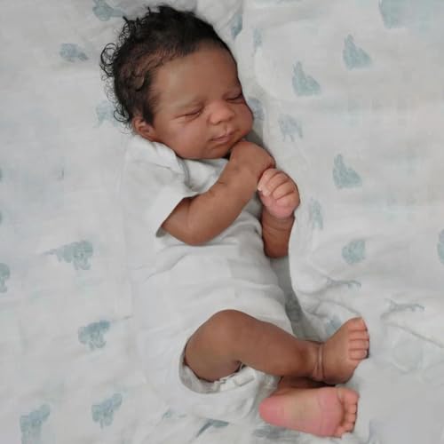 Anano Reborn Baby Dolls Silicone Full Body Black Boys 18 Inch Realistic Real Life Reborn Dolls Silicone Full Body Black Re Born Baby Boys, Lifelike Realistic Newborn Babies for Kids