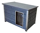 SunnyDogs Wetterfeste Holz-Hundehütte grau mit aufklappbarem Dach und 5cm dicken Wänden, 100x70x80 cm