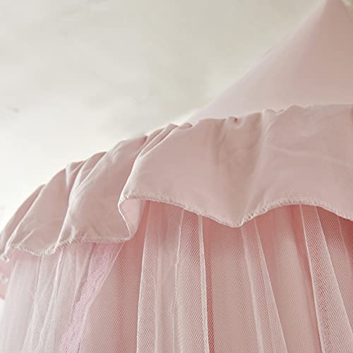 Vethin Bed Canopy For Kids With Lights,Double Layer Princess Round Dome Children Dreamy Mosquito Net Bedding Girls Room Castle Play Tent Hanging House Decor Reading Nook Canopies(Beige Pink/White) #TOP6