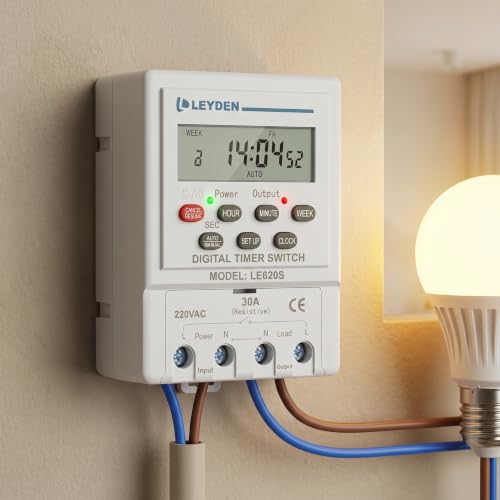 Image of LEYDEN LE620S 220VAC, Time Control Switch 24 Programs Per Day & Cyclic Function Switch for Industrial, Bells, Sirens, Motor, Fogger, Hydroponics System & Other Application