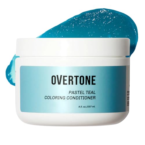 Image of Overtone Semi Permanent Hair Color Conditioner, Pastel Teal, 8 oz, Nourishing, Damage-Free, Color Depositing Mask for All Hair Types with Shea Butter & Coconut Oil, Vegan & Cruelty-Free