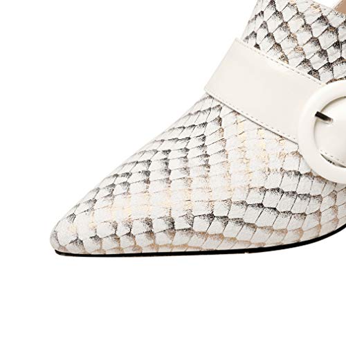 TinaCus Patent and Genuine Leather Women's Handmade Pointed Toe Modern Buckle Decor Mid Spool Heel Slip On Pump Shoes3