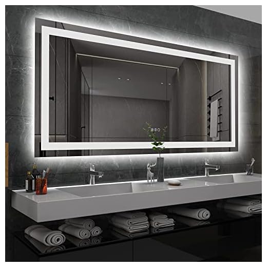 Amorho Bathroom Mirror 60x 36 inch with Front and Backlight, Large Dimmable Wall Mirrors with Anti-Fog, Shatter-Proof, Memory, 3 Colors, Double LED Vanity Mirror