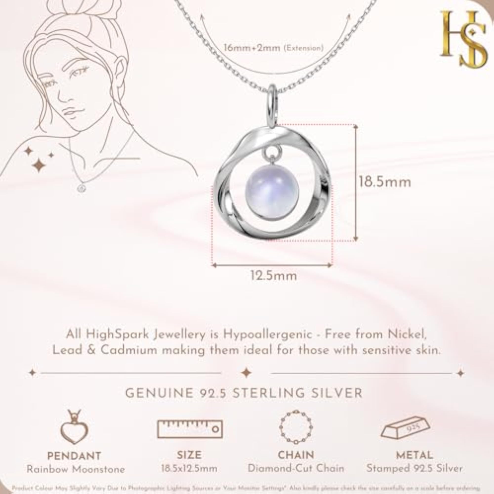 925 Silver Rainbow Moonstone Infinite Mobius Pendant Necklace