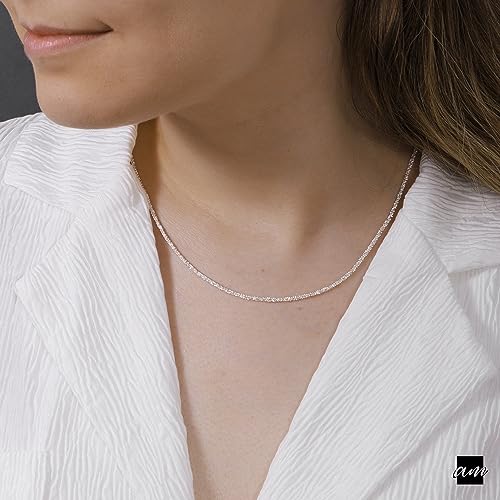 Amberta Italian 925 Sterling Silver Diamond Chain for Women - 1.7 mm Snow/Rock Silver Chain Necklace2