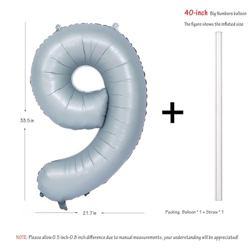 Image of 40 In Matte Gray Birthday Number Balloons 9 Helium Foil Mylar Balloon | Birthday Party Decorations Suitable For Boys' And Girls' Birthday Parties Anniversary celebration