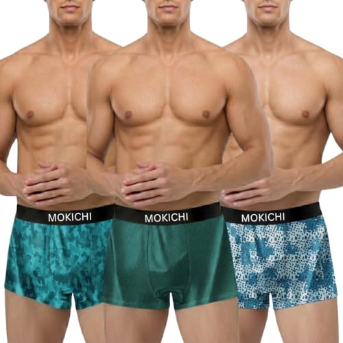 Image of Men's Microfiber Printed Boxer Briefs for Men | Ultra Soft Breathable Stretch Trunks | Moisture Wicking Comfort Fit Innerwear | Elastic Waistband | Assorted Prints | Pack of 3