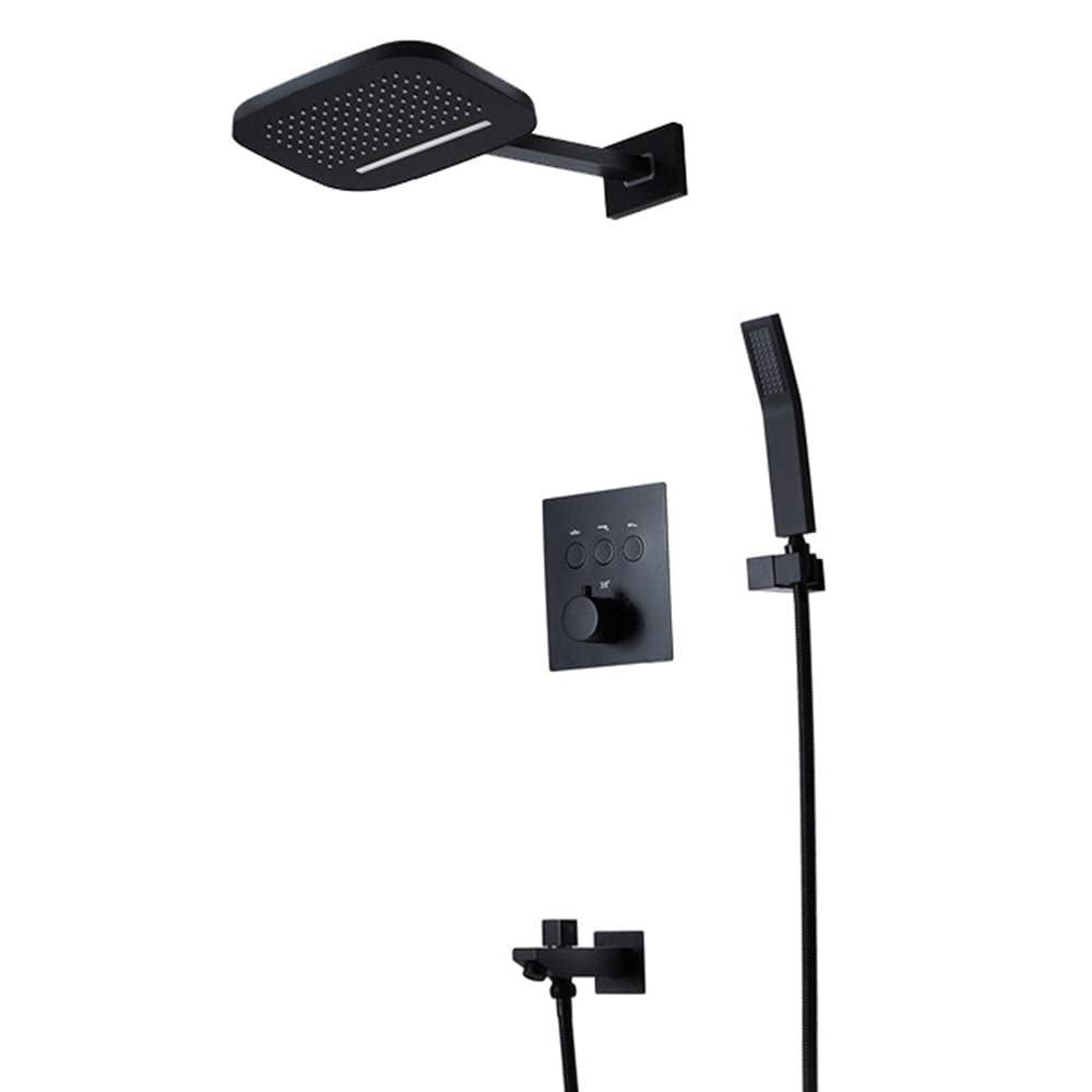 AYCDL Concealed Thermostatic Shower Set Black Waterfall Flower Sprinkle Head Mixer Shower System