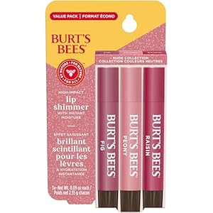 Burt’s Bees Lip Shimmer Nude Collection, Tinted Lip Balm Stick, Moisturizing for All Day Hydration with Natural Glowy Pigmented Finish & Buildable Color, 3 Warm Shades; Value Pack, 3 Tubes x 0.09 Oz