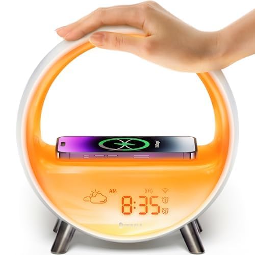 Dekala 5G Arches Gradual Sunrise Alarm Clock Loud Alarm Clock for Heavy Sleepers with Wireless Charging Sunset White Noise Sleep Sound Machine Touch/App/Button Control Best Valentine's Day Gift