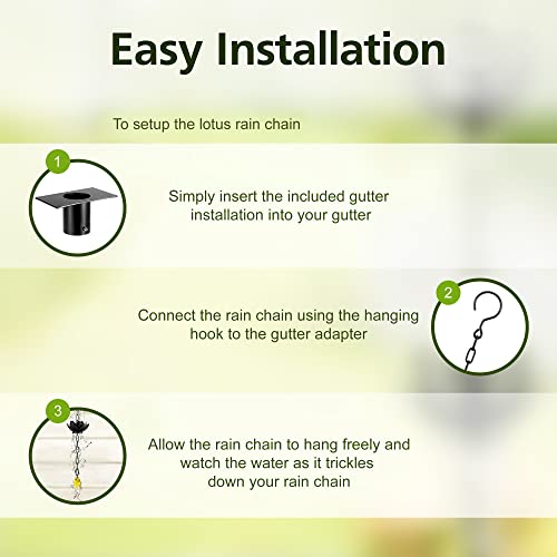 Frestique Rain Chains - Black Lotus Rain Chain, 8.5 Feet Length, Rust-Resistant, Gutter Adapter & Beautiful Acrylic Pendant - Rain Chains For Gutters A Decorative Replacement For A Downspout #TOP5