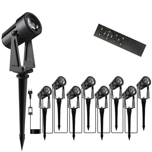 Gartenbeleuchtung LED, 29m 27V Dimmbarer LED-Strahler mit Fernbedienung/Timer/4 Lichtstufen, IP65 Wasserdichter Gartenstrahler, 3000K Gartenleuchten , Gartenlampen für Außen, Garten, Hof (8 in 1)