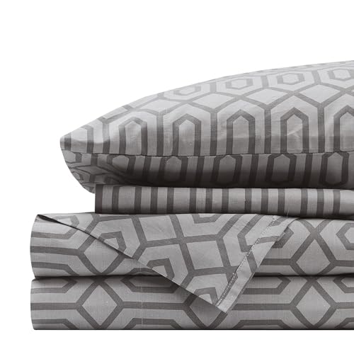 Comfort Spaces 100% Cotton Sheet Set Breathable, Lightweight, Soft with 14" Elastic Pocket Fits up to 16" Mattress, All Season Cozy Bedding, Matching Pillow Case, Queen Diamond Sliver 4 Piece