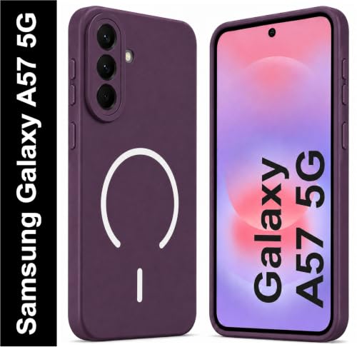 Image of SBMS Silicone Back Cover Case for Samsung Galaxy A57 5G | Soft Micro-Fibre Lining Inside | Magsafe Print On Back Side Camera Protection Bump | Shockproof Case Samsung Galaxy A57 5G (Purple)