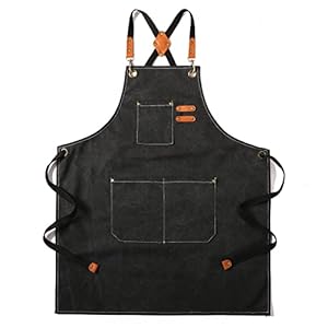 Tosewever Canvas Cross Back Chef Apron for Men Women with Adjustable Straps Large Pockets, Waterdrop Kitchen Heavy Duty Cotton Aprons for Tool Cooking BBQ Artist, M to XXL (Black)