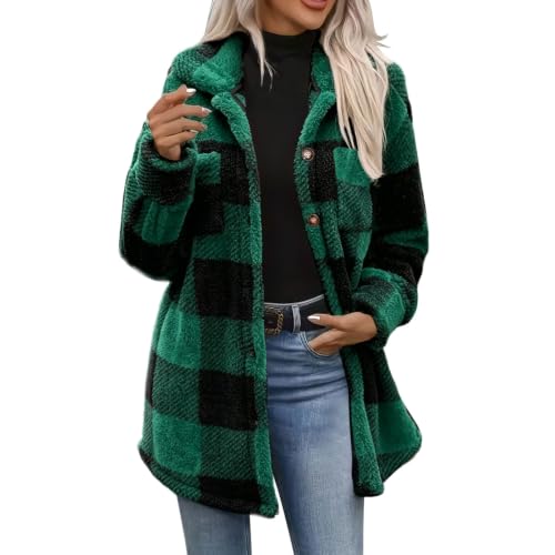 Plaid Sherpa Jacket Women Button Fleece Shacket Casual Fall Winter Outdoor - image 1